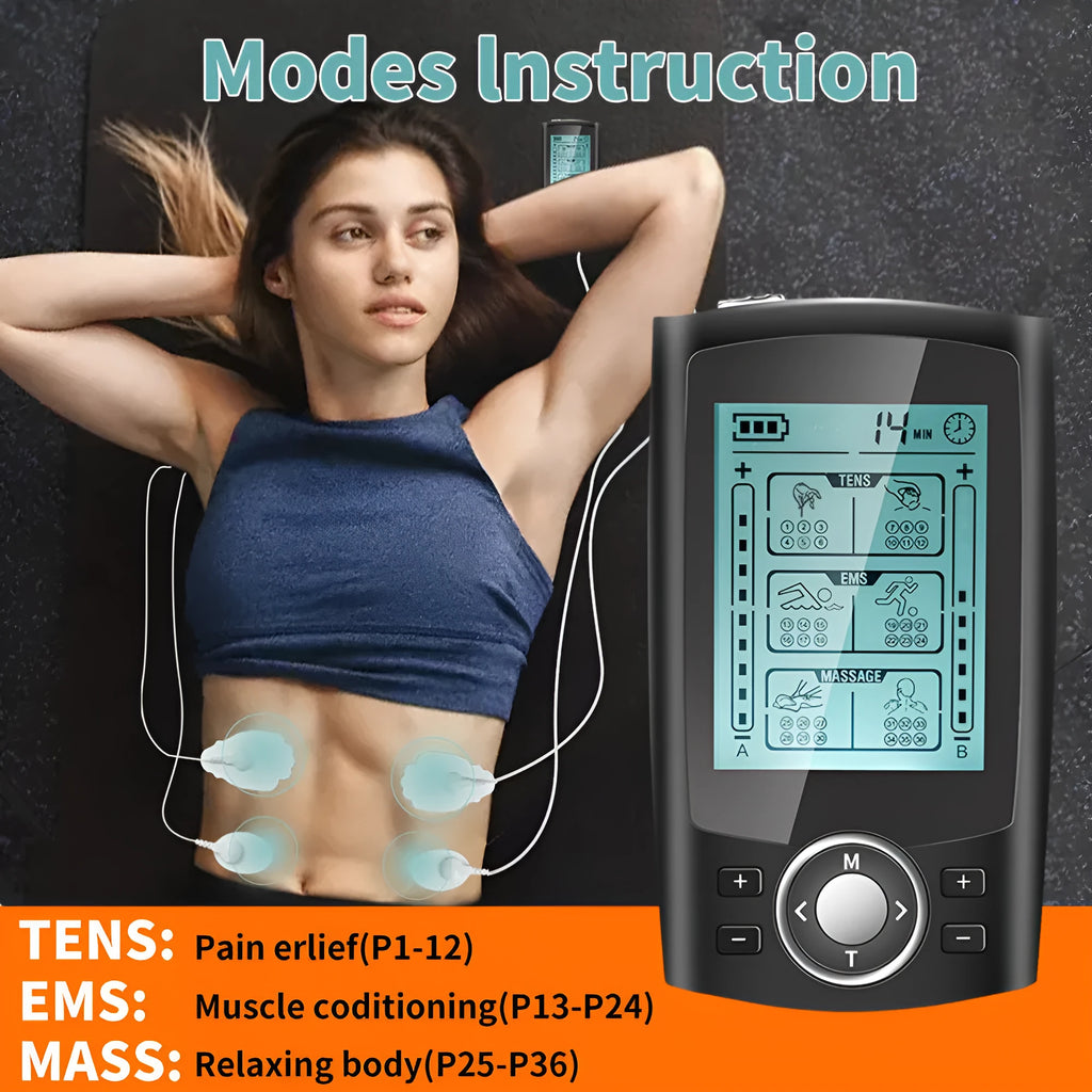 Charging pulse physiotherapy massager with handheld remote control USB rechargeable TENS EMS muscle stimulator