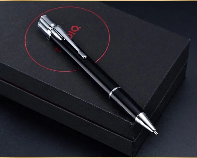 Slim metal windproof jet lighter pen in assorted colours showing refillable butane port and ignition button.