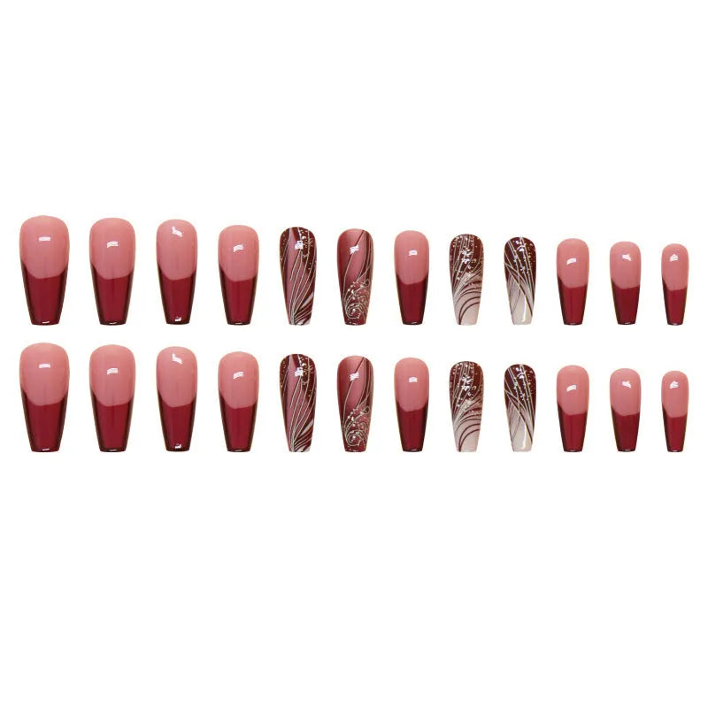 French line pattern removable nail sticker patches with adhesive glue on white background