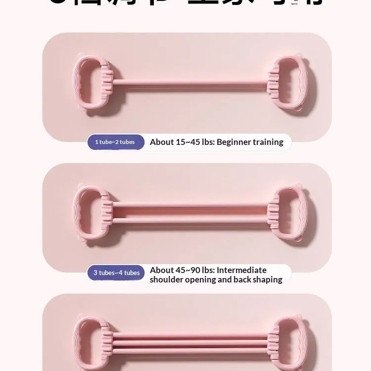 New 8-shaped resistance puller for women, back opener and shoulder exerciser with cat ear handle, available in pink, purple, and blue