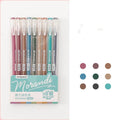 Set of nine retro-style gel pens with 0.5mm needle tips in plastic bodies arranged by colour series