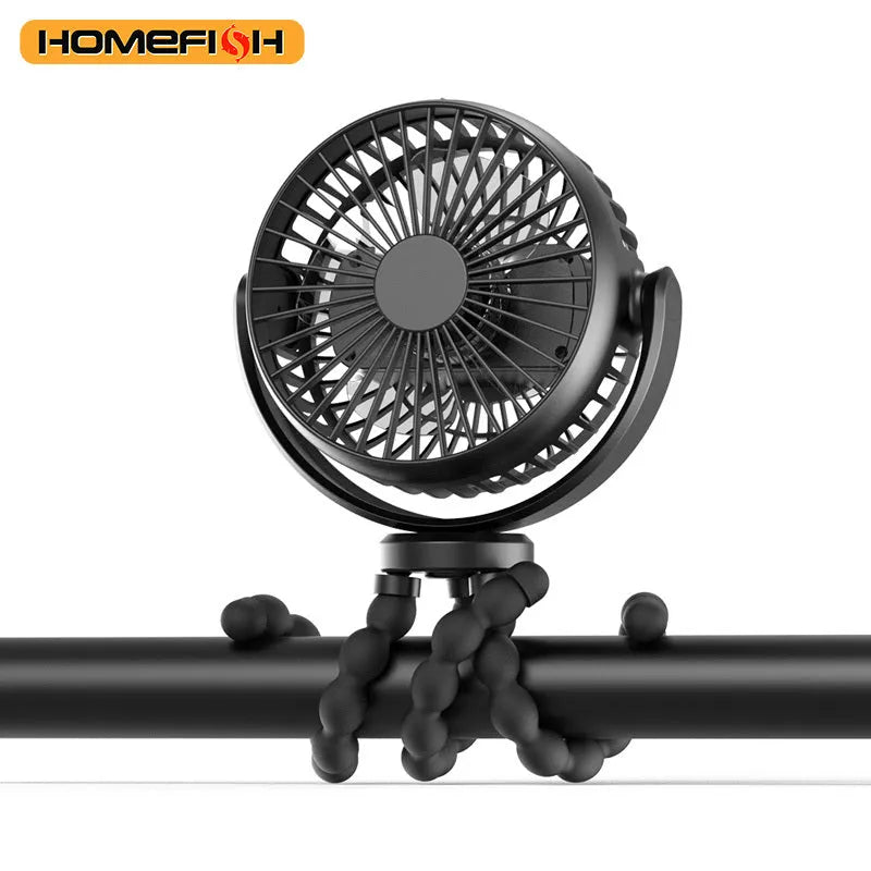 HOMEFISH F2 automatic shake head portable fan with LED light on a detached bracket