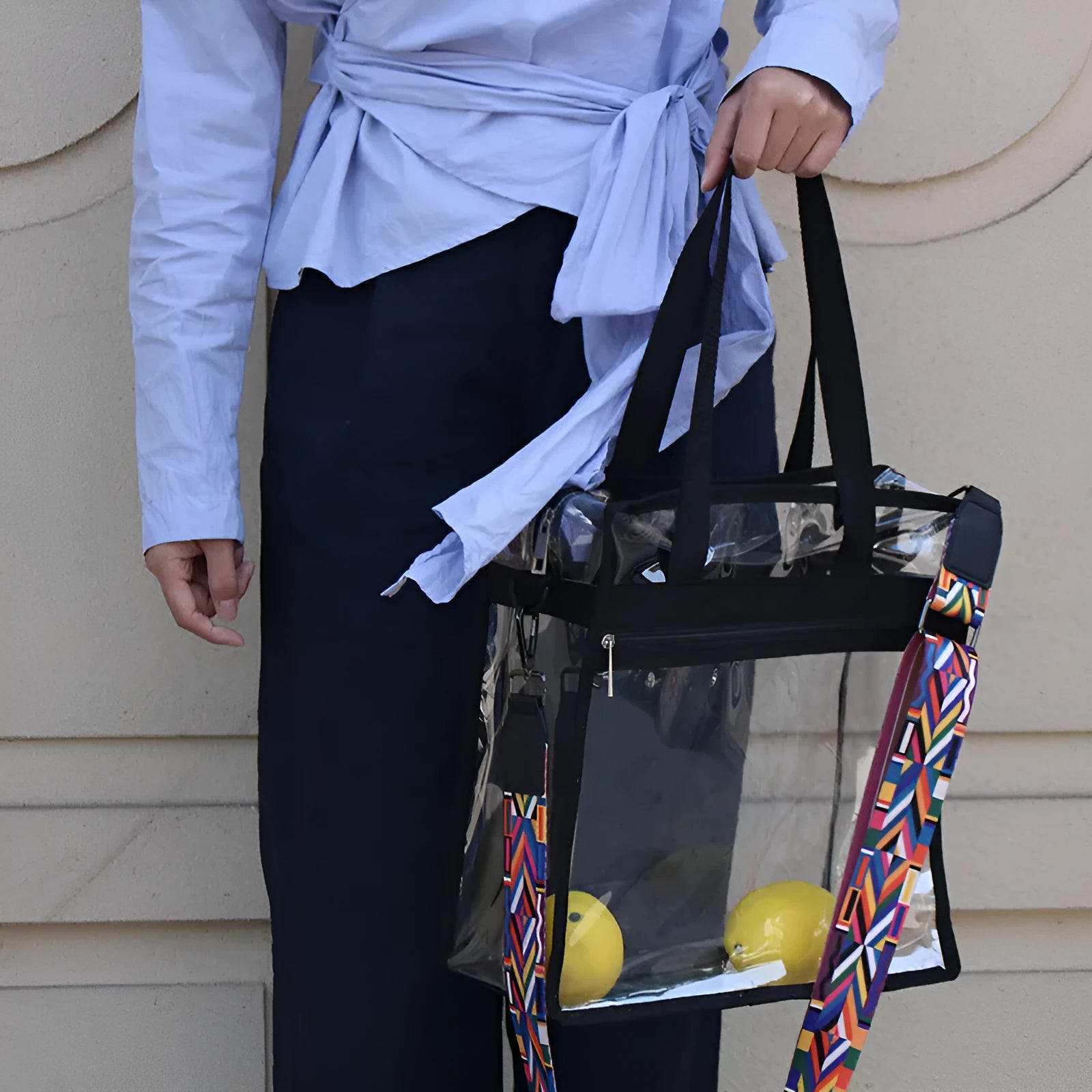 Women's transparent PVC messenger shoulder bag with crossbody strap in multiple colour options