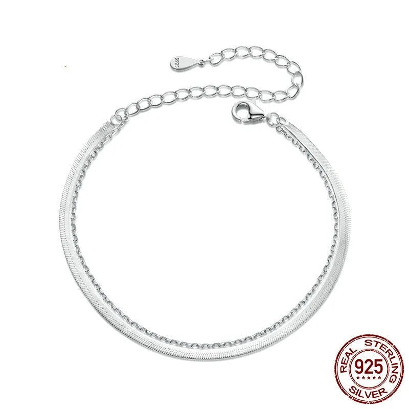 S925 sterling silver double-layer bracelet for women in electroplated BSB193 colour, single piece