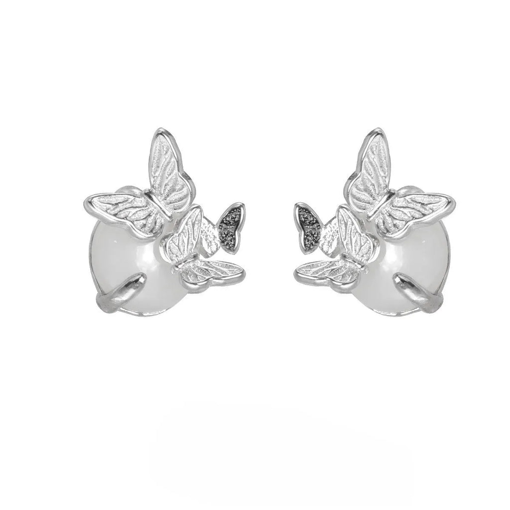 Silver 925 butterfly ear studs with electroplated gold or white gold colour options