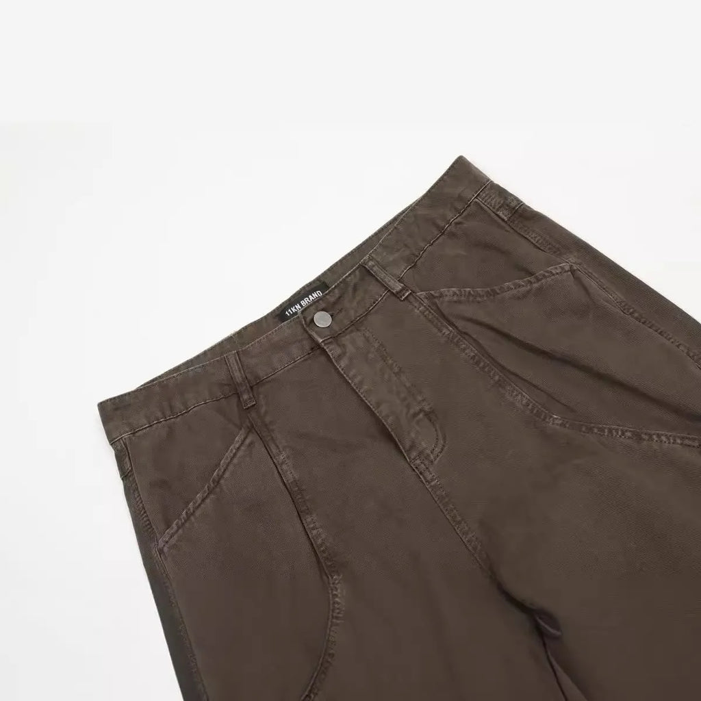 Men's loose straight wide leg trousers in cotton with high waist design