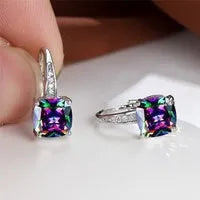 Geometric square zircon ear hooks with Korean fashion style and electroplated copper finish