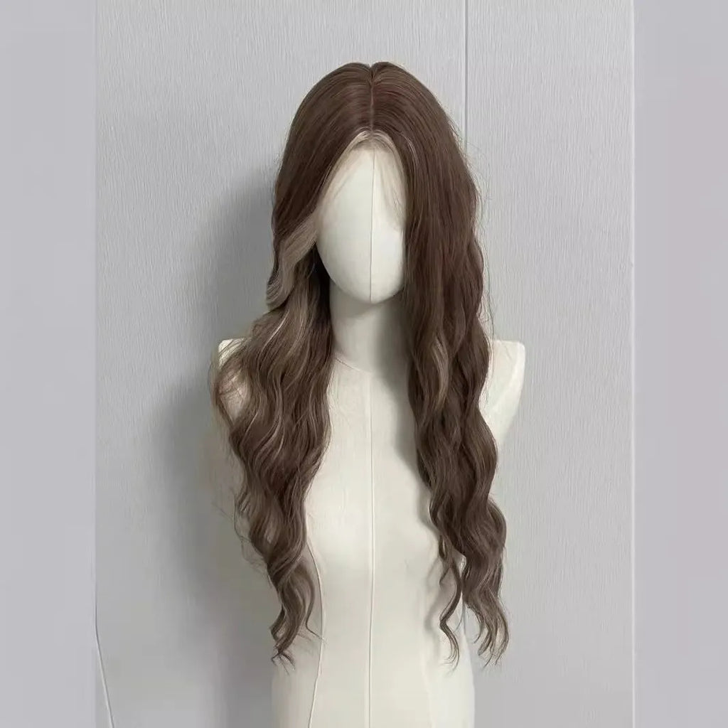 Long curly lace front wig in gray and gold dyed colour for ladies