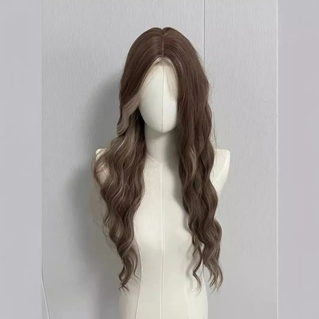 Long curly lace front wig in gray and gold dyed colour for ladies