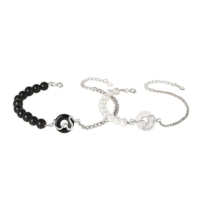 New Chinese style 925 sterling silver couple bracelet with safe buckle and snake zodiac design
