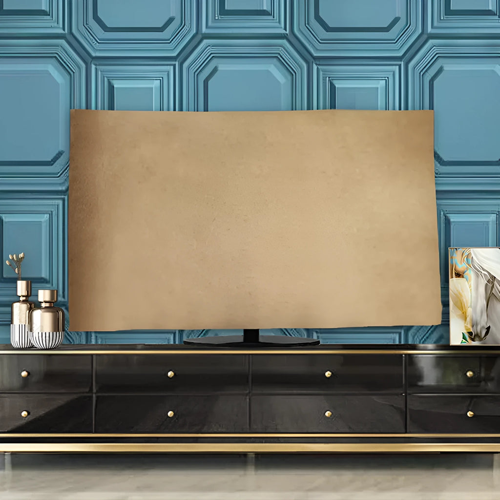 Velvet LCD television dust cover shown in multiple colour options fitting different screen sizes.