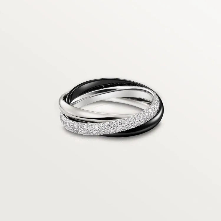 Sterling silver couple ring with full diamond setting in geometric U-shape design