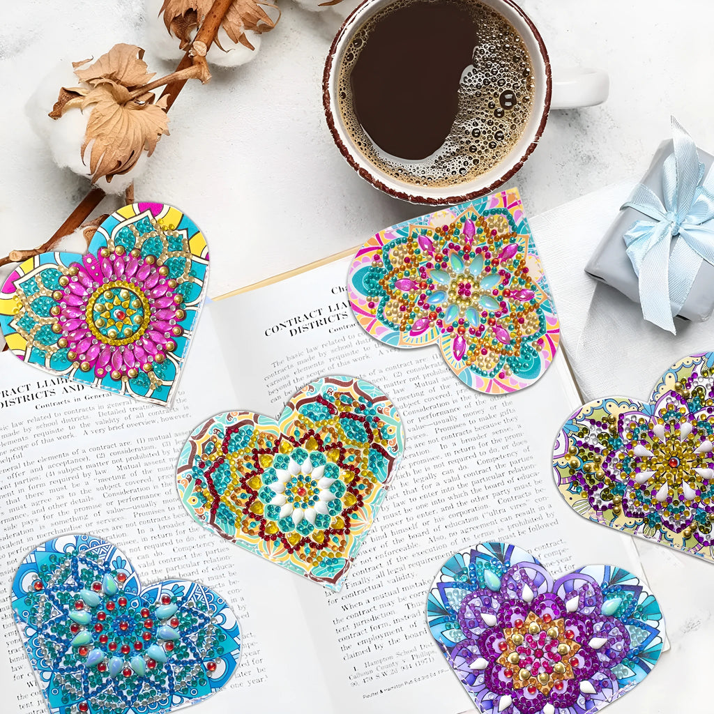 Six leather bookmarks with crystal flower cornerite decorations in modern simplicity style