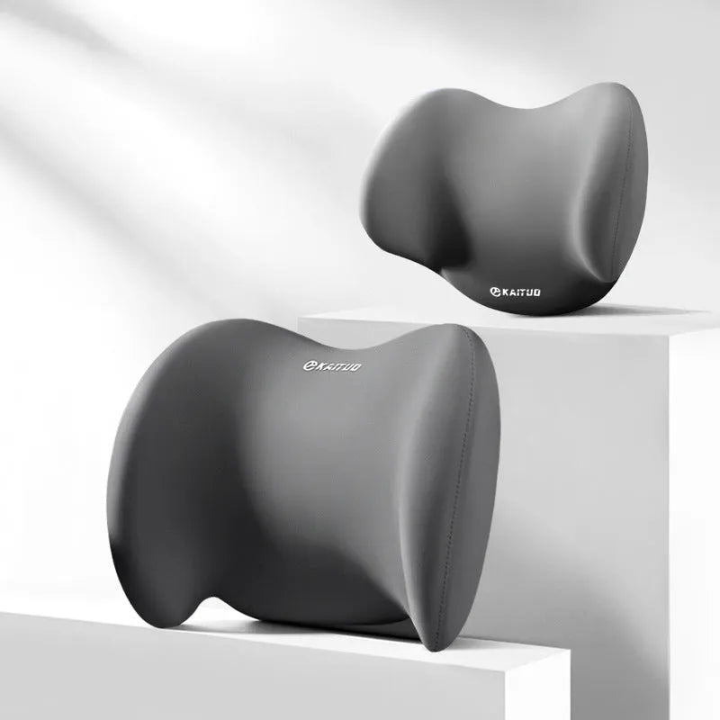 High-grade automotive headrest and lumbar support pillow set with memory foam and cotton cover in grey upgrade angel colour