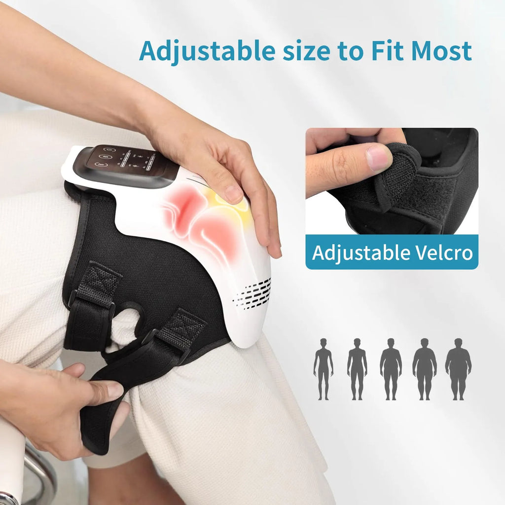 Rechargeable electric knee massager in white or wood colour with USB charging cable