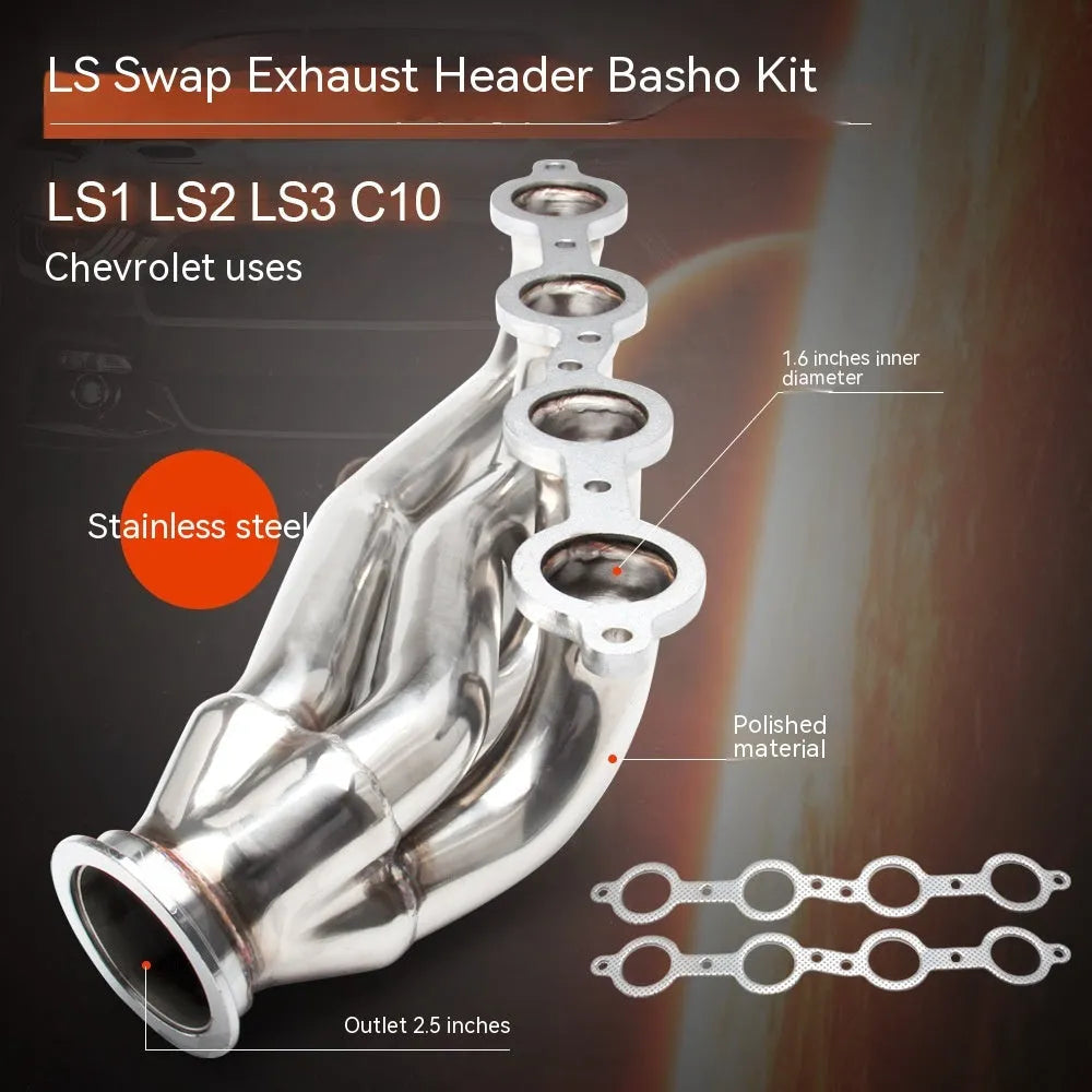 Silver 304 stainless steel high-flow exhaust manifold set for Chevrolet LS1 LS2 LS3 LS6 engines