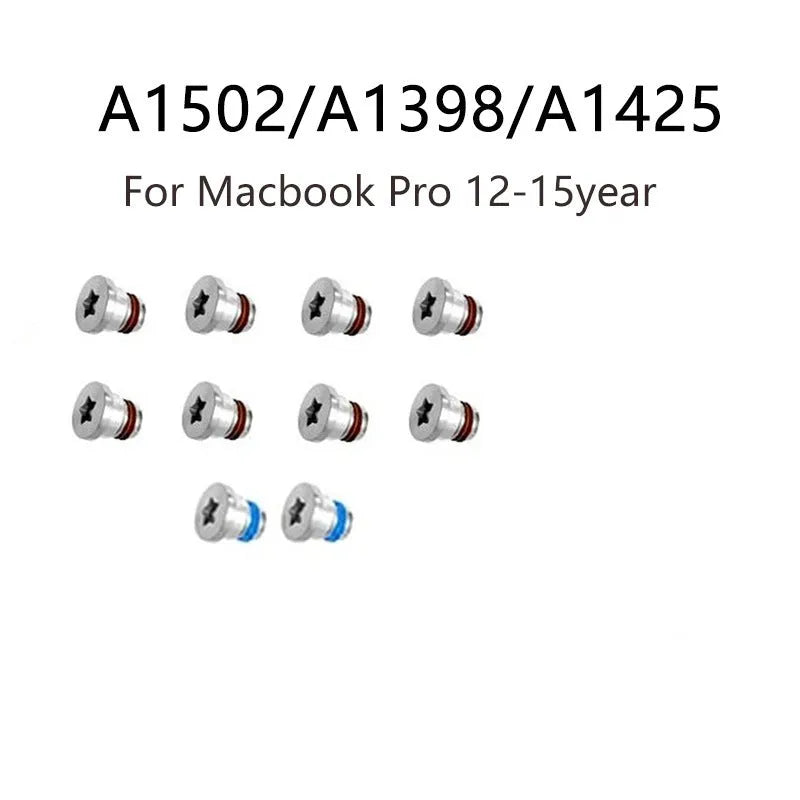 Ten metal replacement screws for MacBook Pro Retina A1502, A1398, and A1425 bottom shell repair.