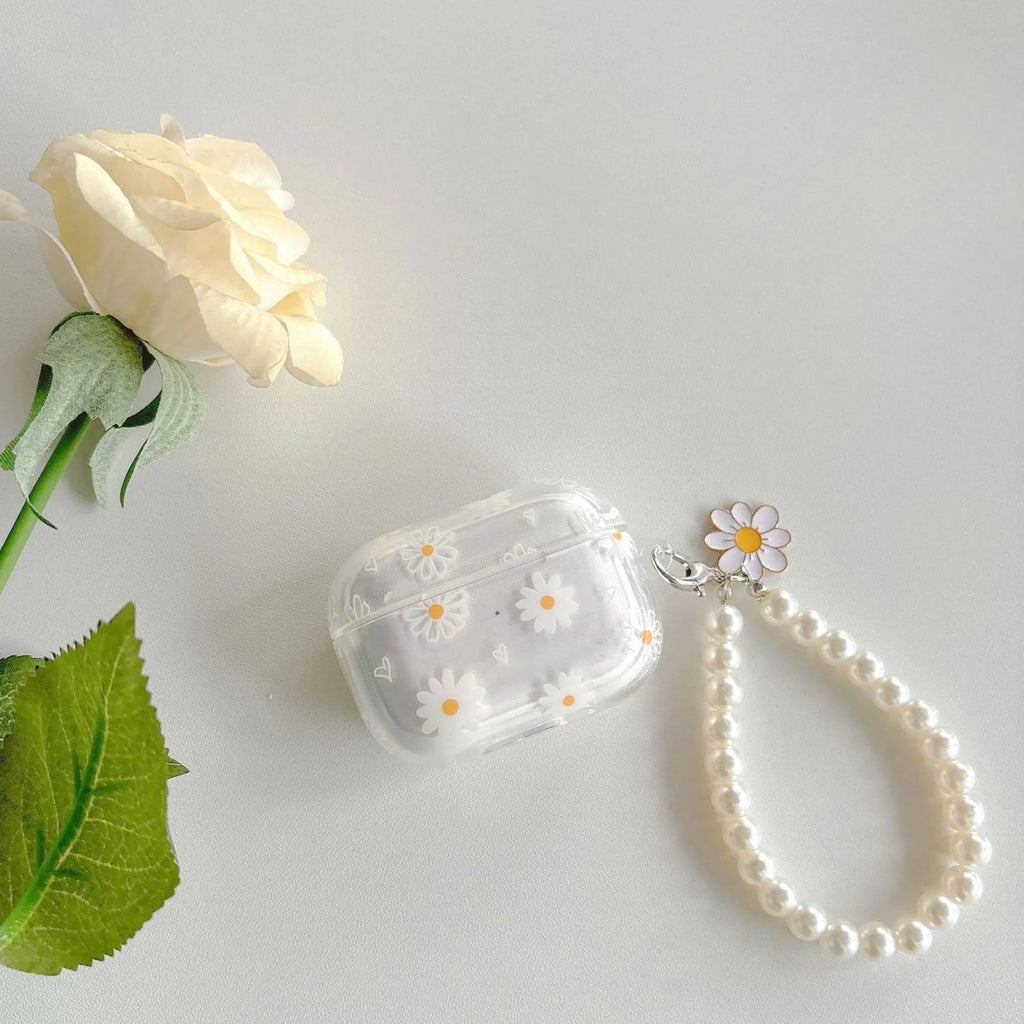 Transparent TPU Bluetooth headset protective cover with pearl pendant for Apple AirPods
