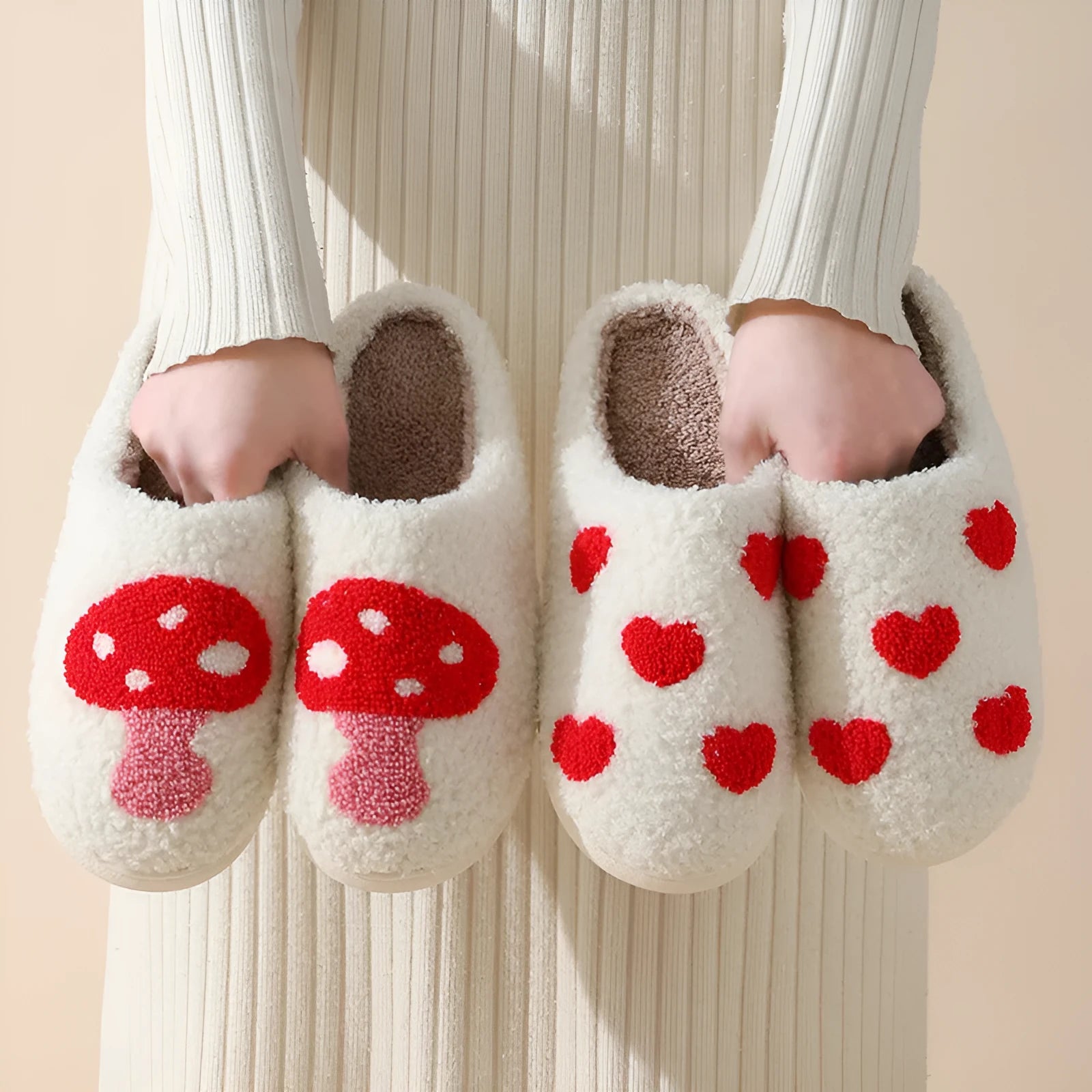 Women's plush cartoon love style slippers with non-slip PVC soles in Big Love design.