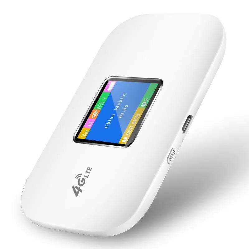 Beige 4G portable Wi-Fi router with SIM slot, measuring 100x63.5x146mm, on a white background
