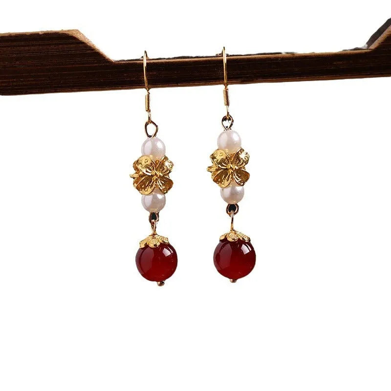 Vintage Chinese alloy geometric earrings with electroplated finish for traditional costume coordination.