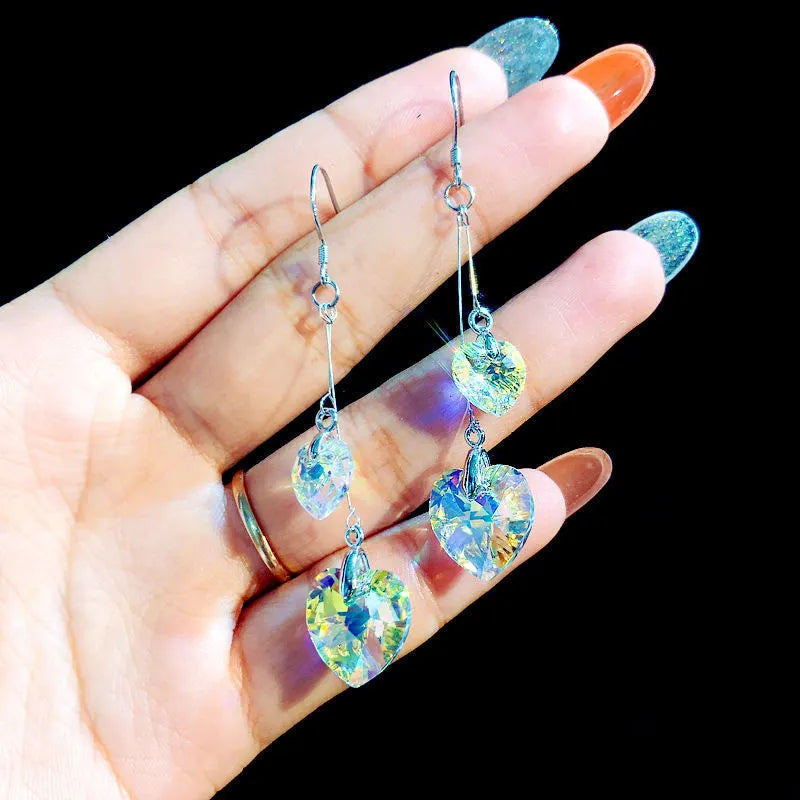 Heart-shaped love bear earrings in electroplated alloy with purple, blue and white inlaid stone options