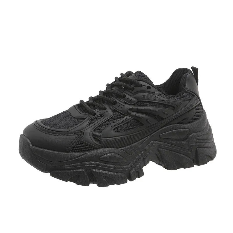 Women's thick bottom breathable tennis shoes with cross shoulder straps in beige and black, sizes 35 to 40