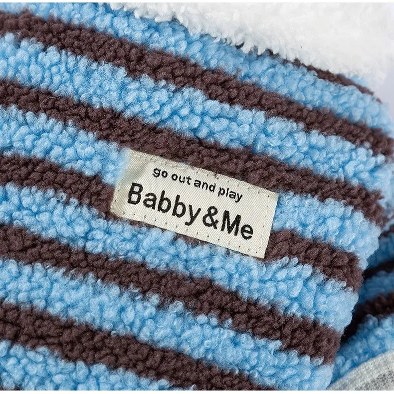 Soft plush blue-brown striped pet shirt button-down front on small dog warm winter fleece puppy sweater