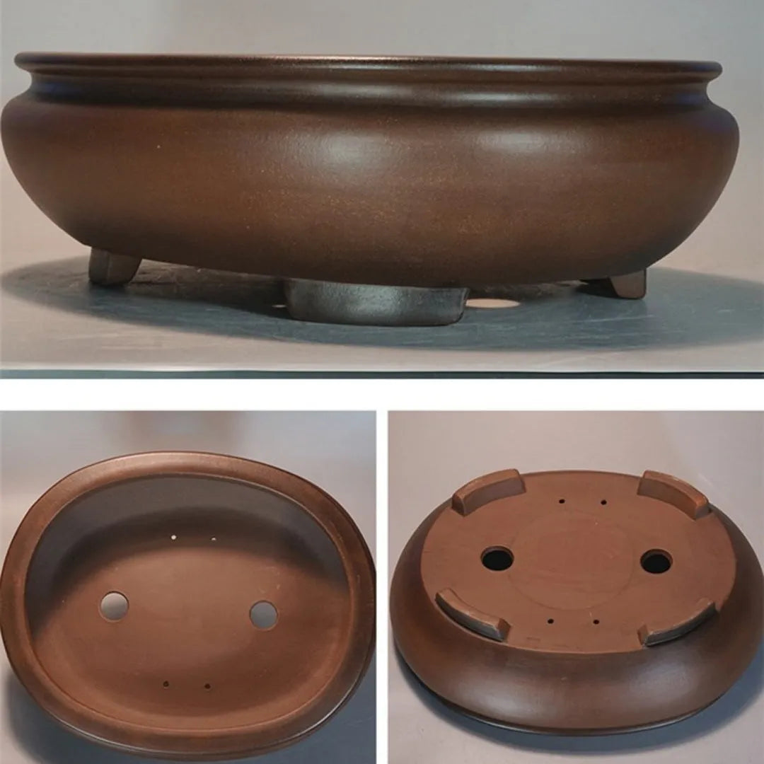 Handmade purple clay desktop flowerpot with classical design measuring 58cm long