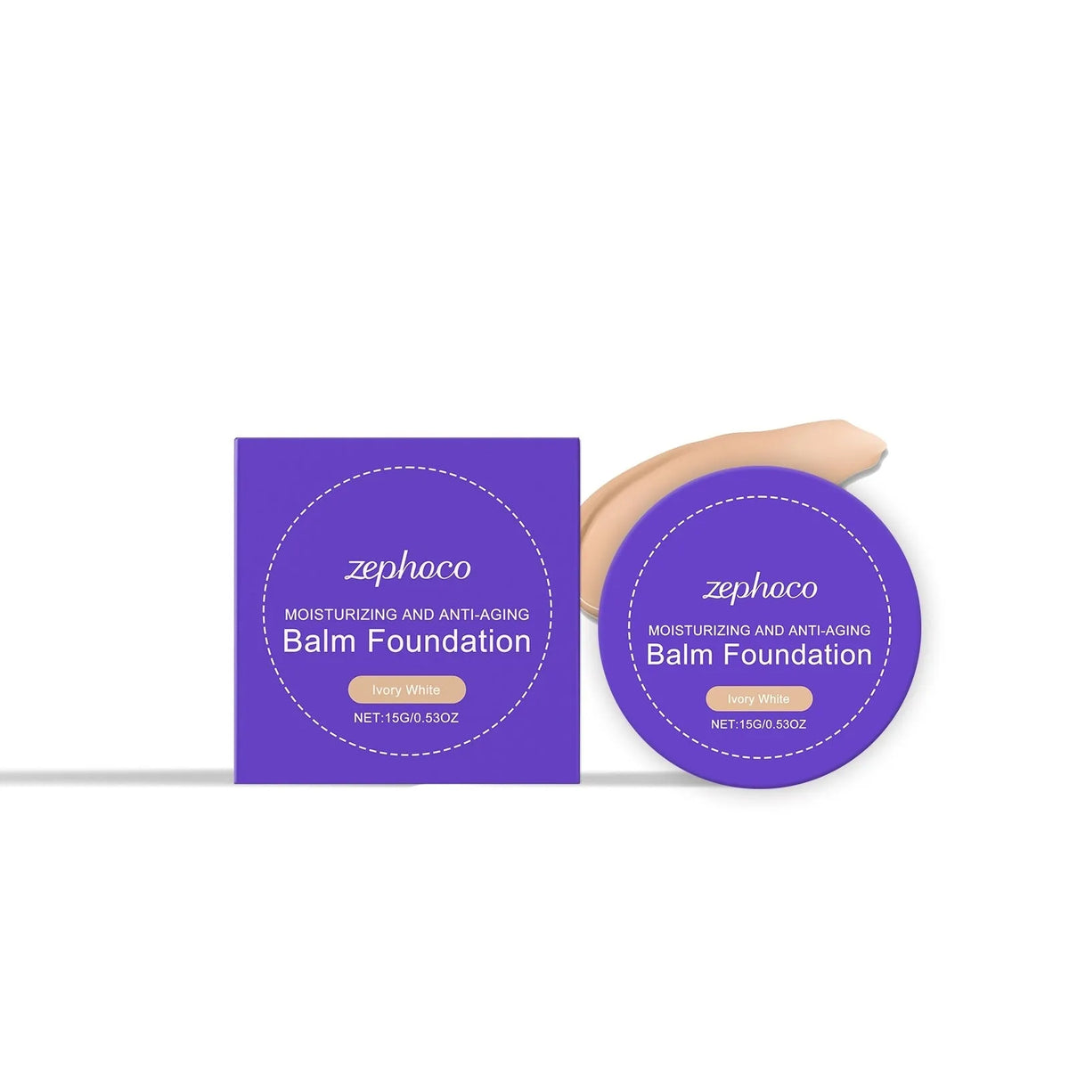 Moisturizing concealer foundation cream in a tube with three shade swatches Dark Skin Ivory White Natural color