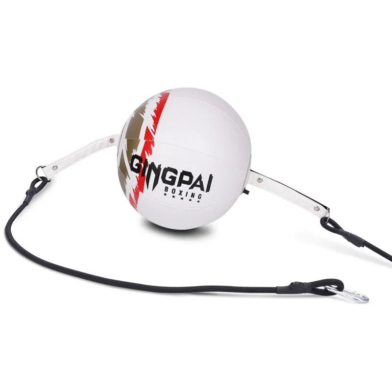 PU leather hanging boxing speed ball for reaction training in black, black and green, or white.