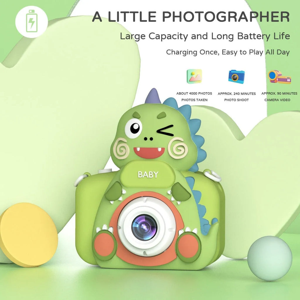 Children's mini cartoon digital toy camera with silicone body in Big Head Dinosaur design
