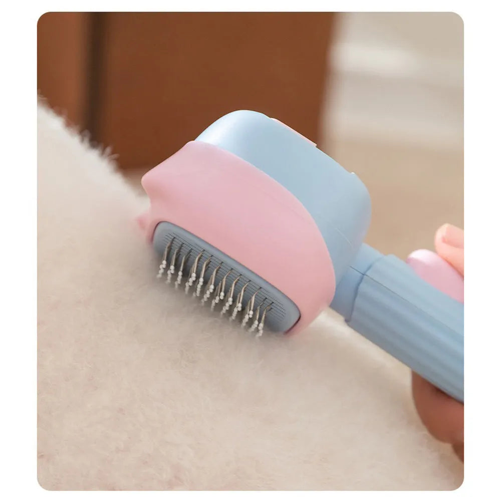 Blue double-sided dog deshedding brush with undercoat rake and dematting comb