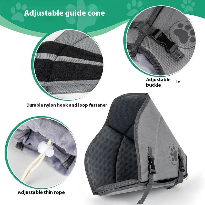 Adjustable pet sterilisation collar in polyester material showing double layer and single layer options