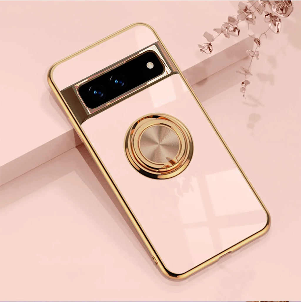 Simple electroplating ring rotating TPU phone case for Google Pixel in black with ring extended as stand
