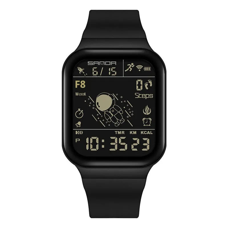 Outdoor sports waterproof step calorie electronic meter in All Black colour option for walking and fitness tracking.