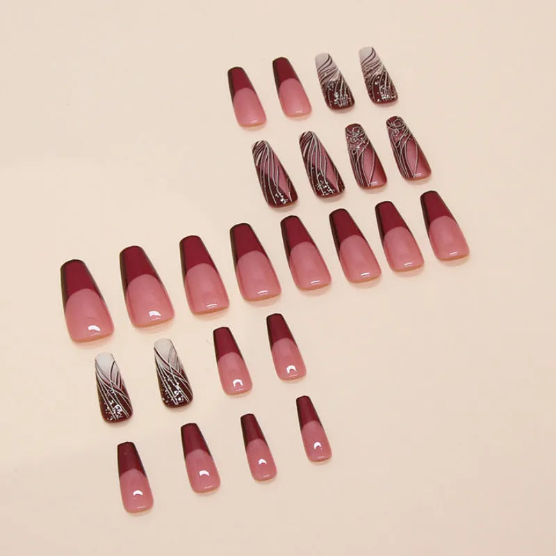 French line pattern removable nail sticker patches with adhesive glue on white background