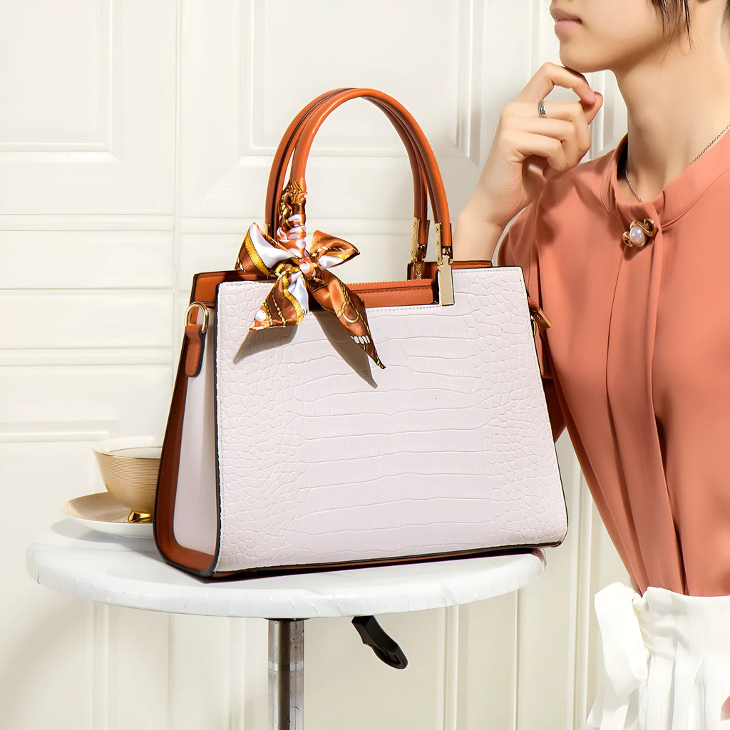 Milky white women's large-capacity shoulder handbag with horizontal square shape and slit pocket