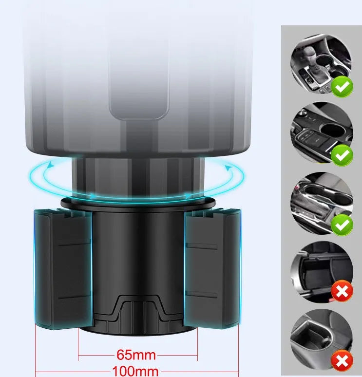 Matte black adjustable car cup holder expander for large bottles and fast food cups