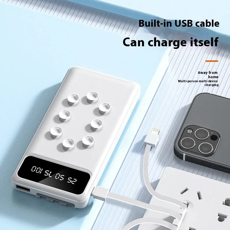Suction cup power bank 10000mAh with removable bracket and detachable cable, black or white PC ABS, 142 x 68 x 19mm
