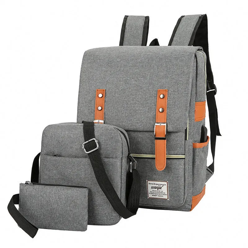 Three-piece business computer backpack in Oxford cloth with curved shoulder straps and multiple compartments