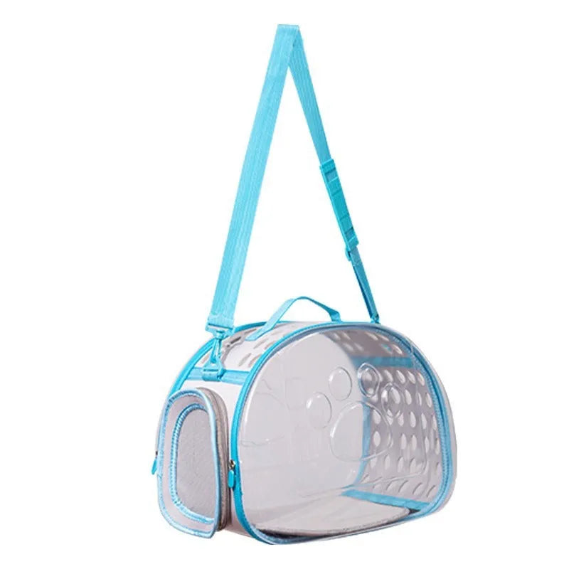 Transparent EVA hard-shell cat backpack carrier in large 42cm size showing space capsule design