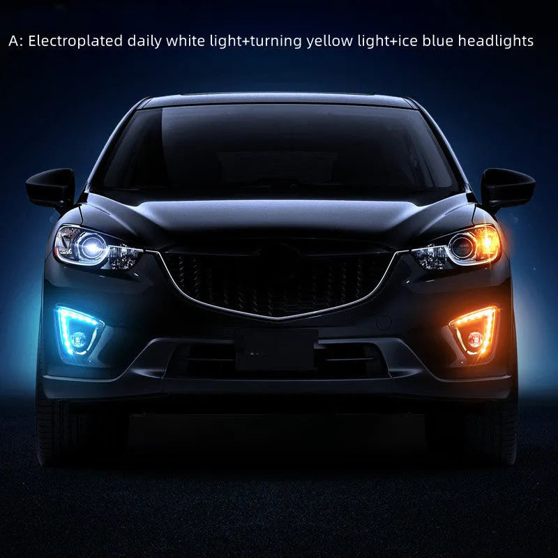 Mazda CX-5 LED daytime running light kit showing electroplated white variant with 12V operation