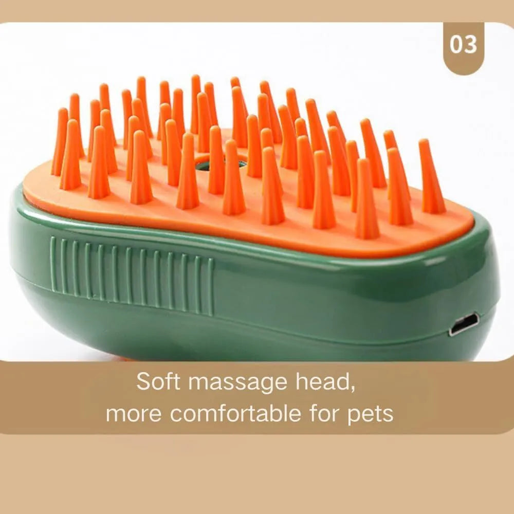 Green rechargeable cat steam brush with silicone teeth for grooming and massage