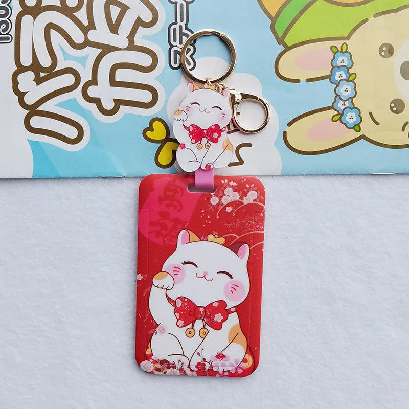 Lucky Cat Tens of Thousands of Blessing plastic card sleeve with ferrule pendant in cartoon style