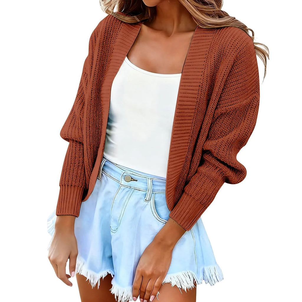 Women's short cape knitted cardigan sweater, long sleeve polyester, solid colour, sizes S to 3XL