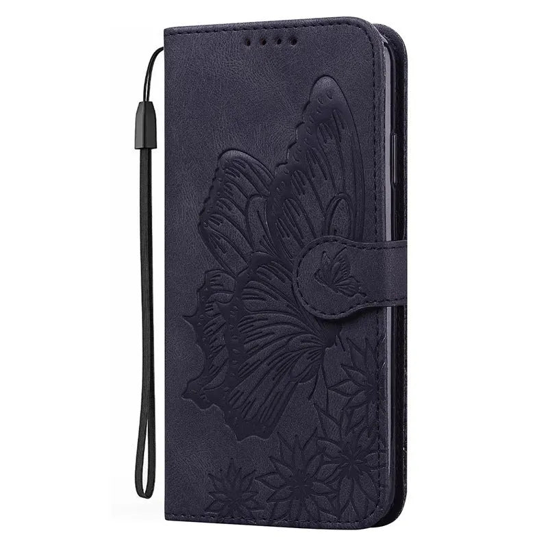 Retro big bowknot embossed leather phone case for Apple and Samsung with kickstand bracket, purple colour