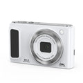 Entry-level 4K HD digital camera in black with front and rear dual lenses, compact ABS body on white background
