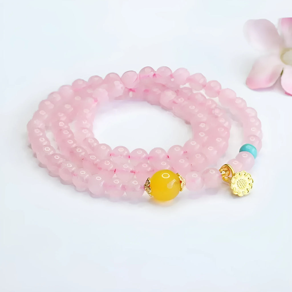 Pink crystal multi-circle bracelet with classic Pi Xui design and artificial crystal construction