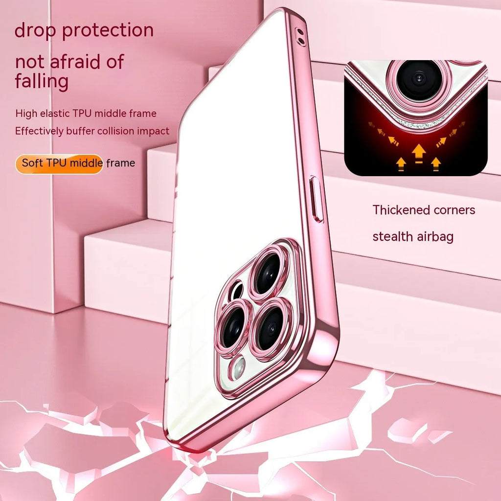 Electroplating iPhone case in gold or transparent TPU, back cover with drop-resistant fall protection